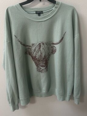Originality Sage Green Highland Cow Graphic Sweatshirt USA Size Large
